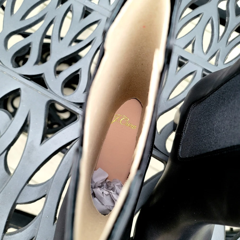 New! J. Crew Sz 8 Willa Leather Stacked-Heel Boots Black Shoes in box